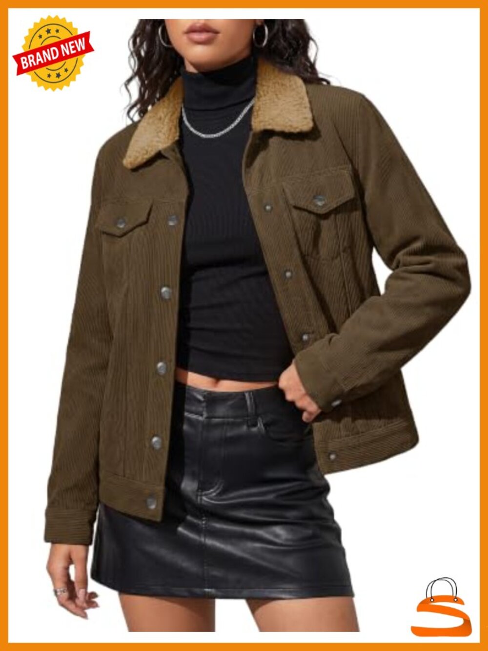 Corduroy Button Down Jacket Sherpa Fleece Lined Coat